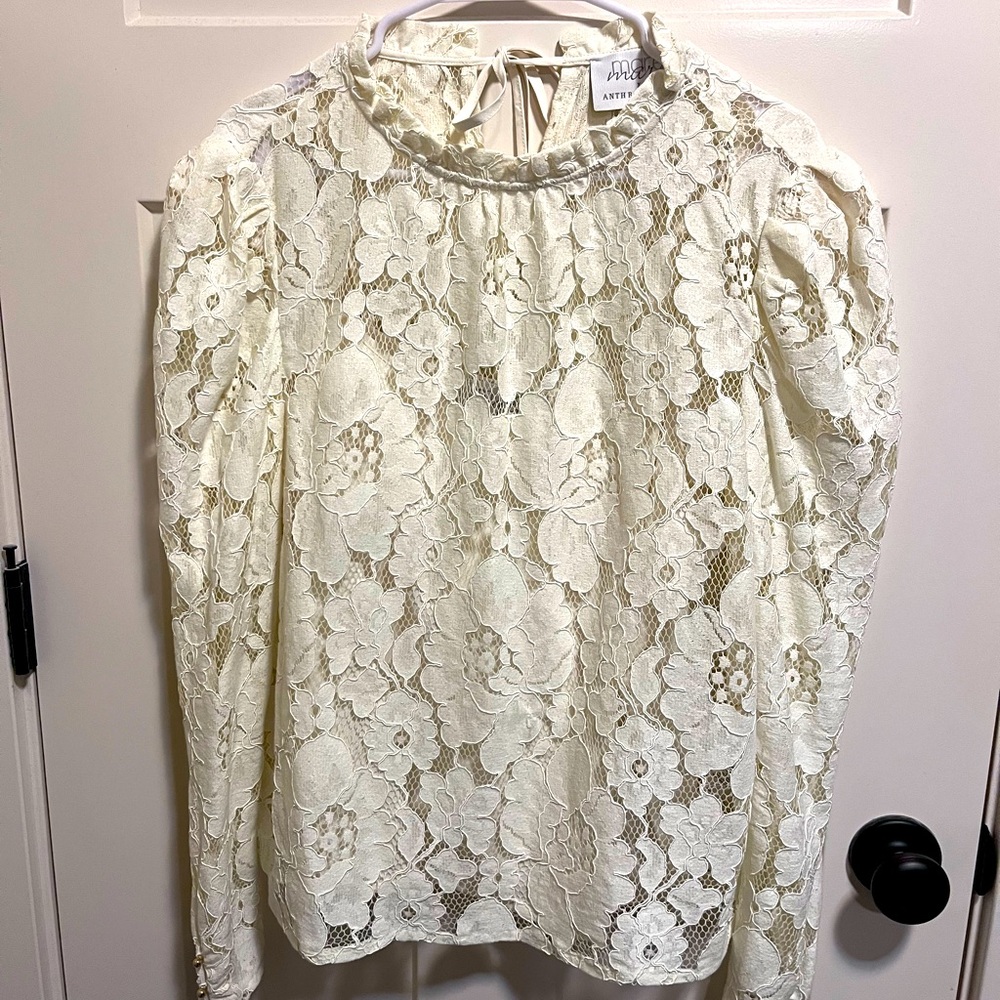 Anthropologie Ivory Lace Blouse. Size Large